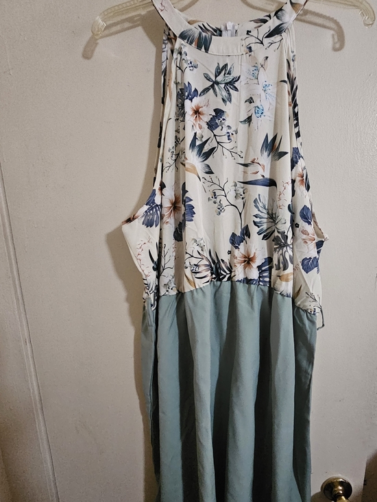 SHEIN Dresses & Skirts - SHEIN Cream Floral Halter Maxi Dress with Sage Skirt